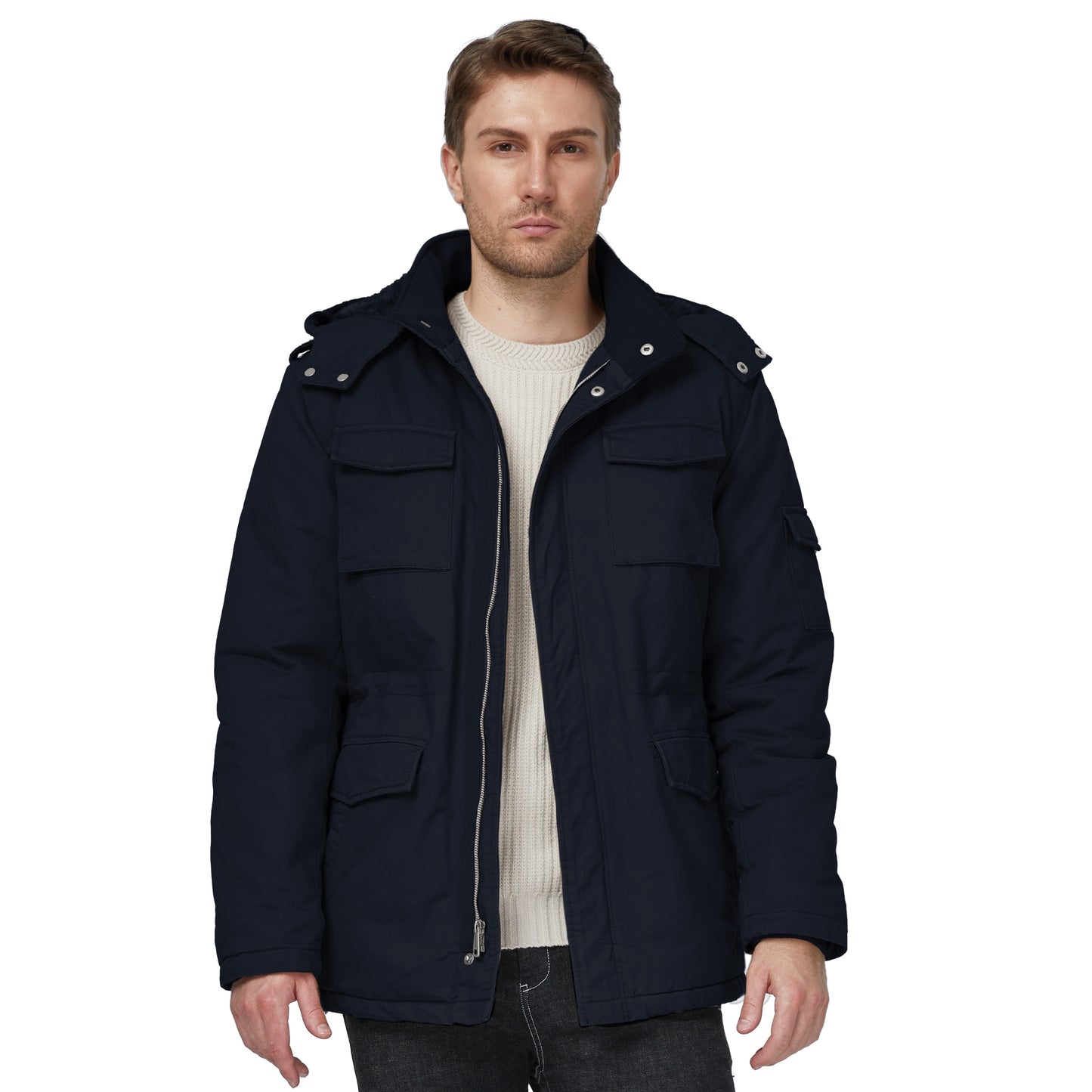 Stay Warm This Winter with the Men's Big and Tall Hooded Parka Puffer Jacket in Navy - 3XL