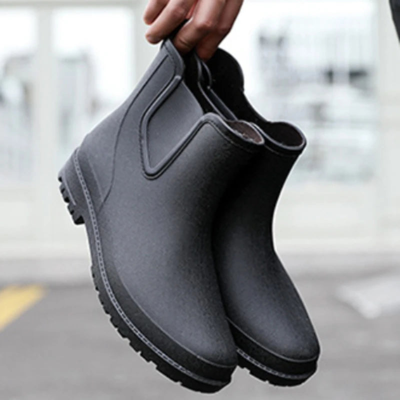 Stylish Waterproof Short Men's Rain Boots - Comfortable Rubber Shoes for Fishing and Work - New Safety Footwear for Every Adventure