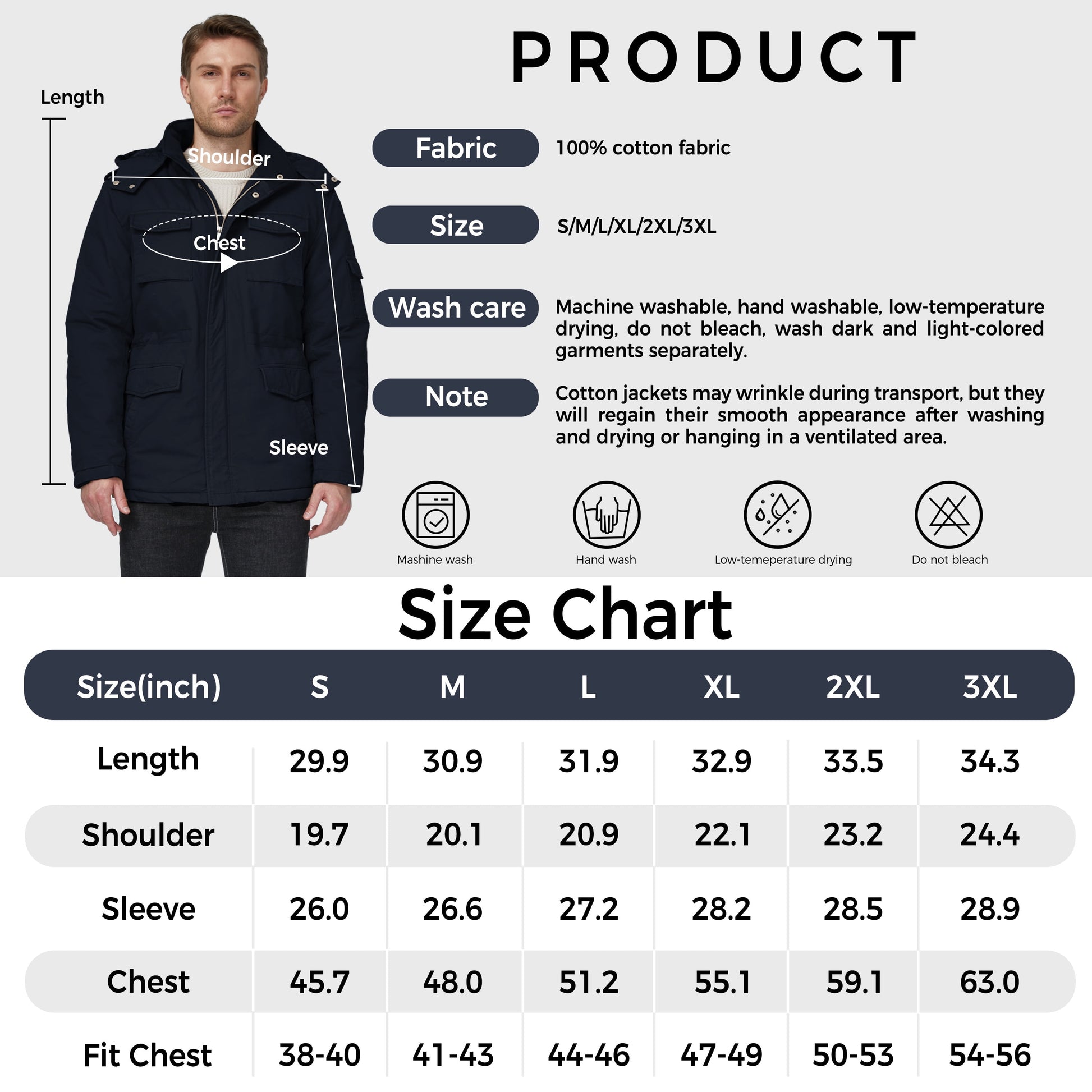 Stay Warm This Winter with the Men's Big and Tall Hooded Parka Puffer Jacket in Navy - 3XL