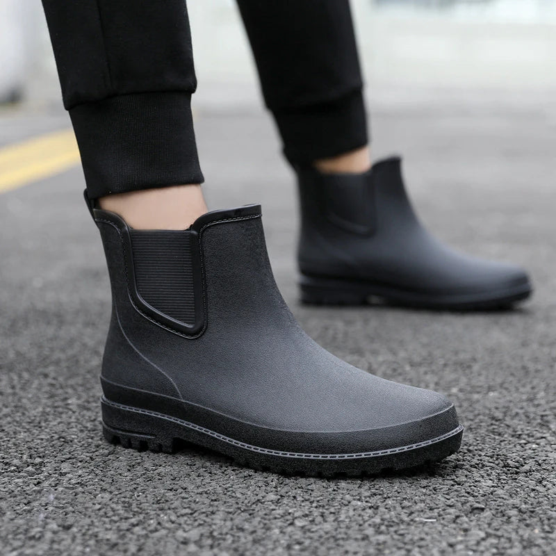 Stylish Waterproof Short Men's Rain Boots - Comfortable Rubber Shoes for Fishing and Work - New Safety Footwear for Every Adventure