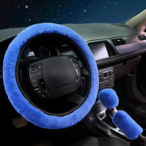 3Pcs/Set Warm Faux Wool Steering Wheel Cover 38Cm Fur Fluffy Thick Auto Car Steering Wheel Plush Cover Soft Wool Decoration Car
