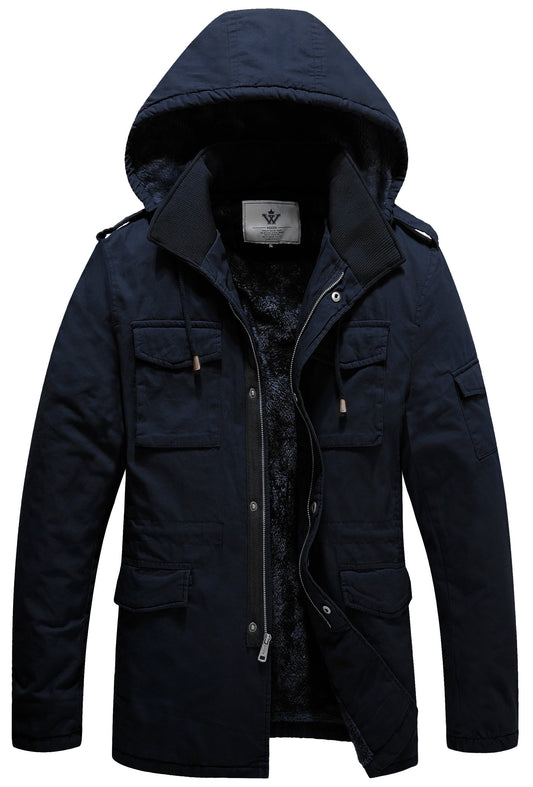 Stay Warm This Winter with the Men's Big and Tall Hooded Parka Puffer Jacket in Navy - 3XL