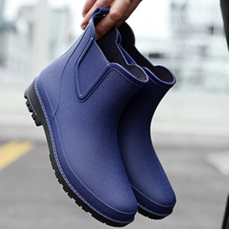 Stylish Waterproof Short Men's Rain Boots - Comfortable Rubber Shoes for Fishing and Work - New Safety Footwear for Every Adventure
