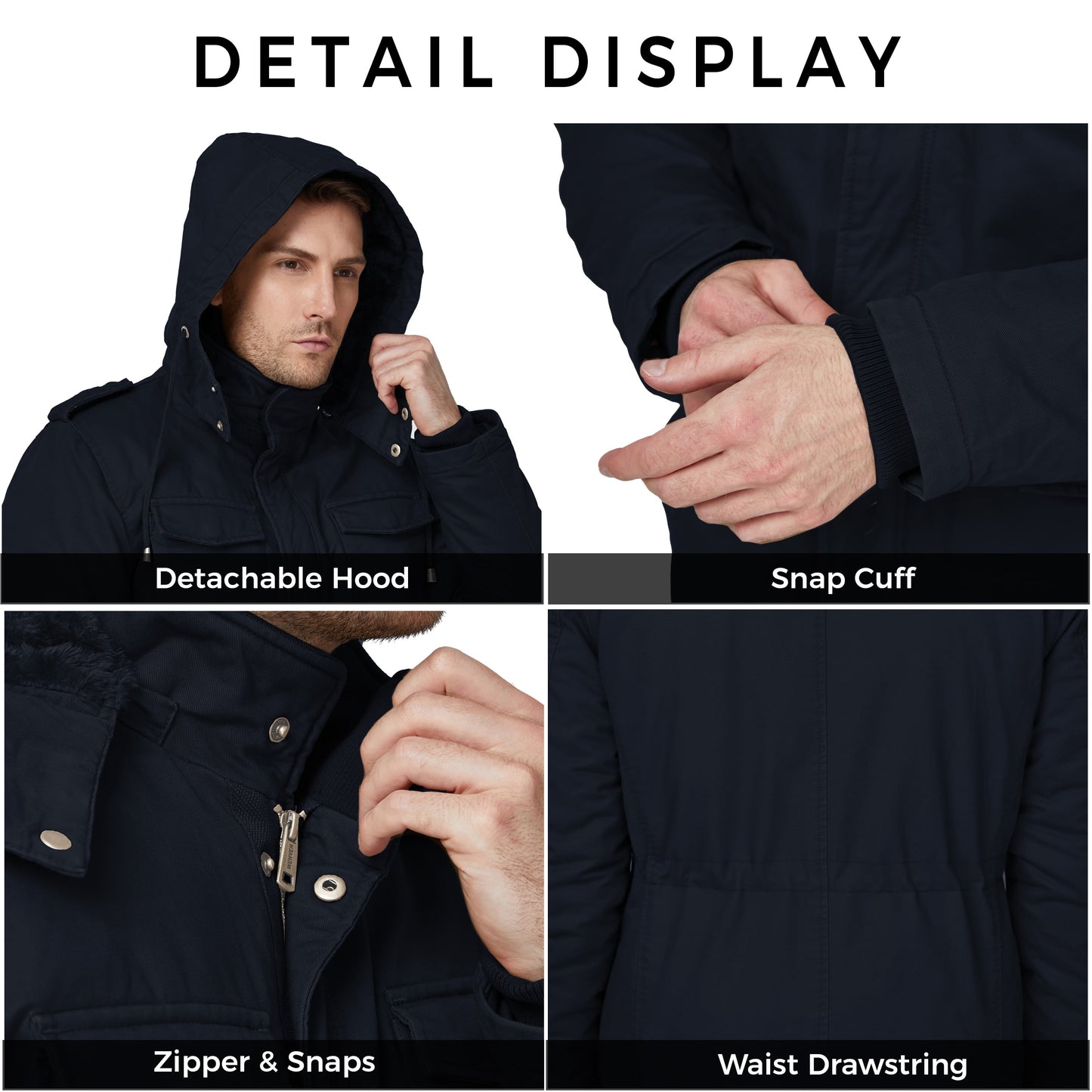 Stay Warm This Winter with the Men's Big and Tall Hooded Parka Puffer Jacket in Navy - 3XL