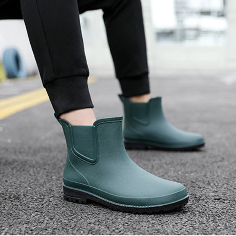 Stylish Waterproof Short Men's Rain Boots - Comfortable Rubber Shoes for Fishing and Work - New Safety Footwear for Every Adventure