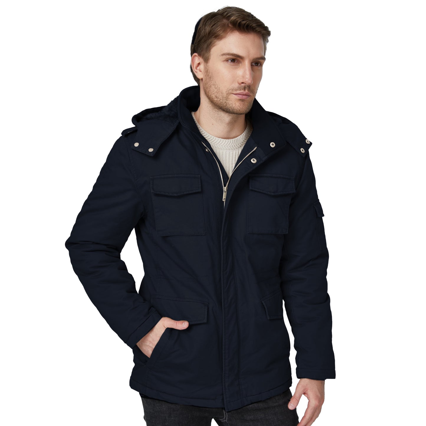 Stay Warm This Winter with the Men's Big and Tall Hooded Parka Puffer Jacket in Navy - 3XL